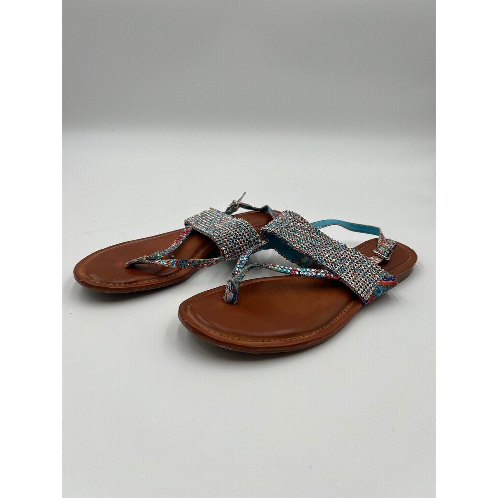 Gianni Bini Womens 9M Rhinestone Embellished Flat Sandals Multicolor T-Strap